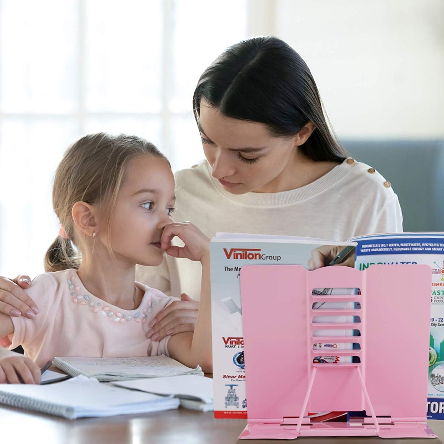 Soporte de Libro Ajustable Blizzow - Metal Plegable Rosa