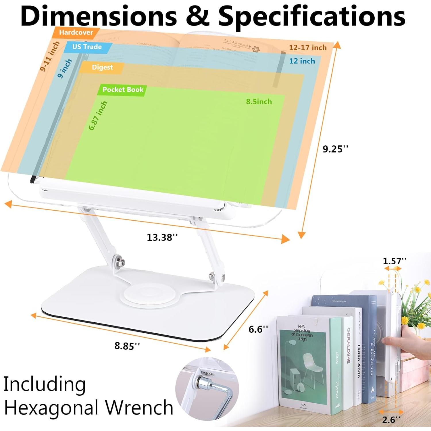 Soporte de Libro Ajustable ASIEIT de Acrílico 360° Plegable