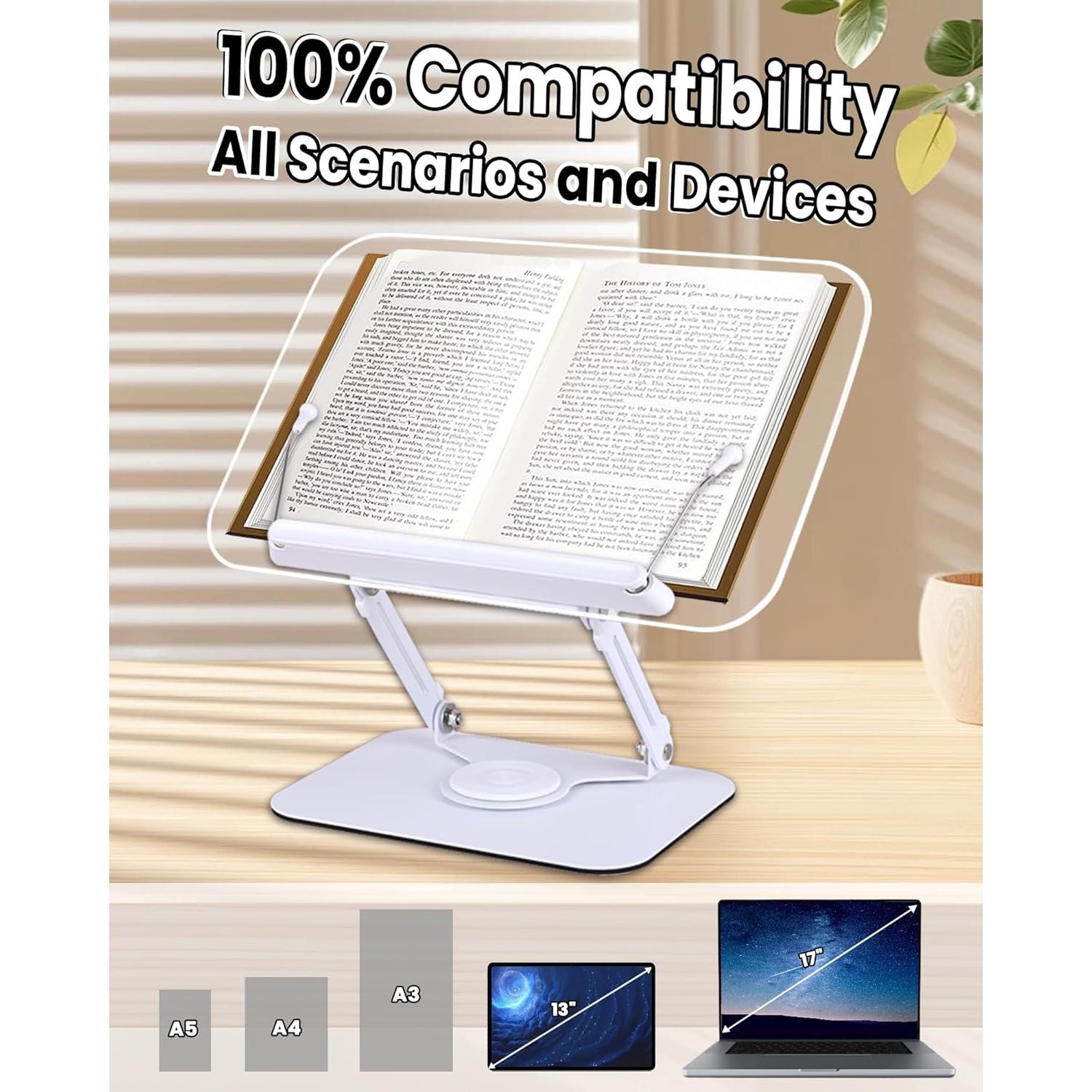 Soporte de Libro Ajustable ASIEIT de Acrílico 360° Plegable