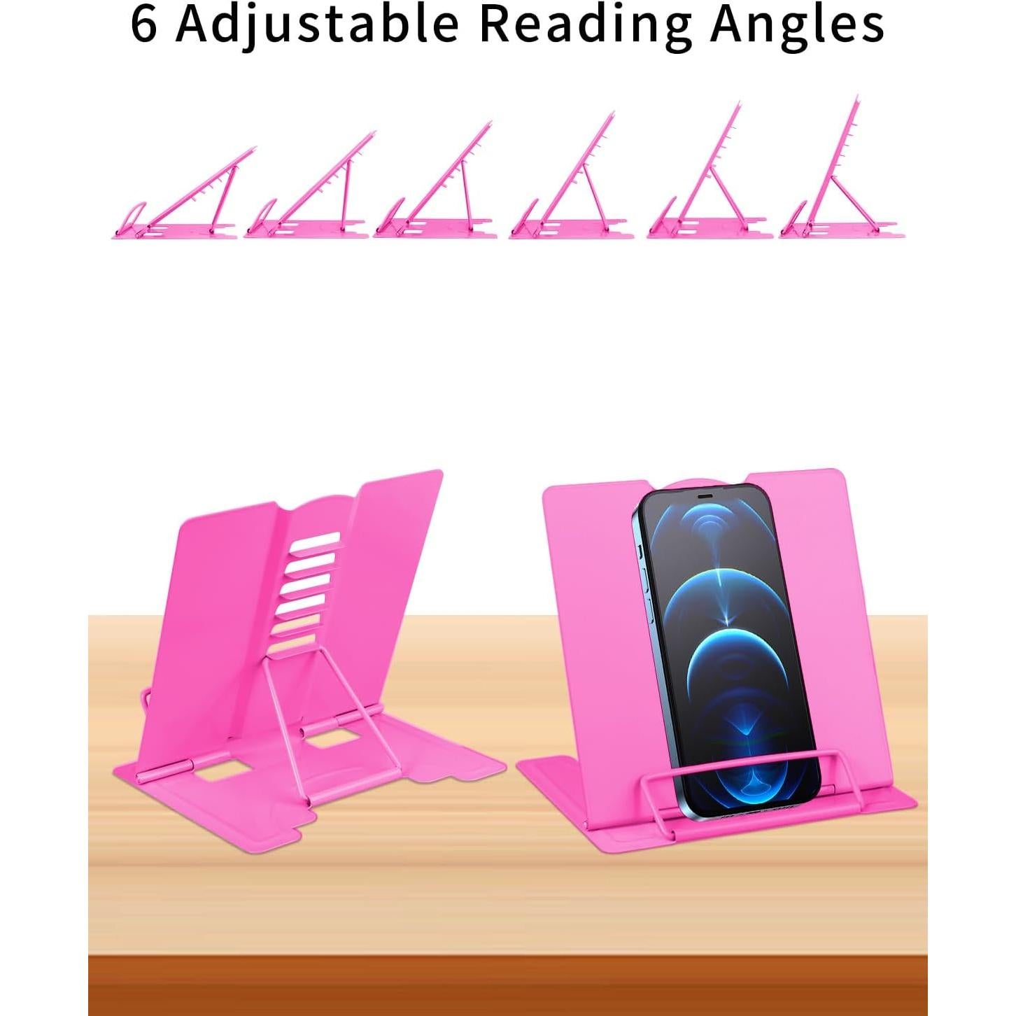 Soporte de Libro MSDADA Ajustable Metal Rojo Rosa 15x15.5cm