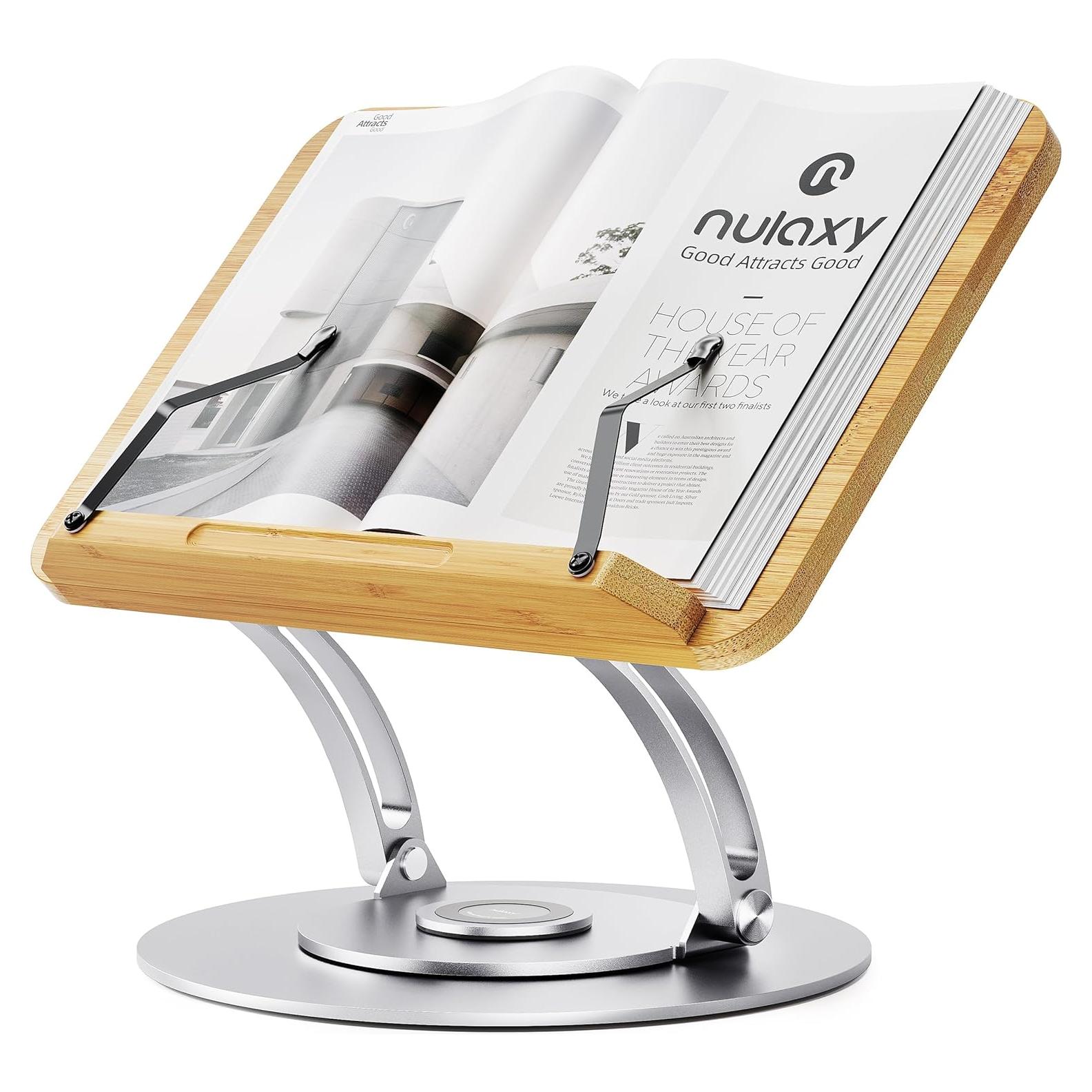 Soporte de Libro Nulaxy RS05 de Bambú 360° Ajustable Plata