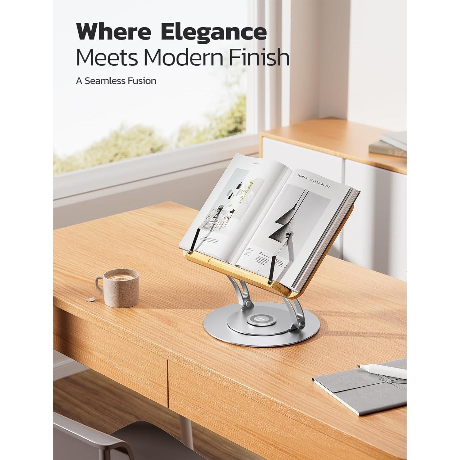 Soporte de Libro Nulaxy RS05 de Bambú 360° Ajustable Plata