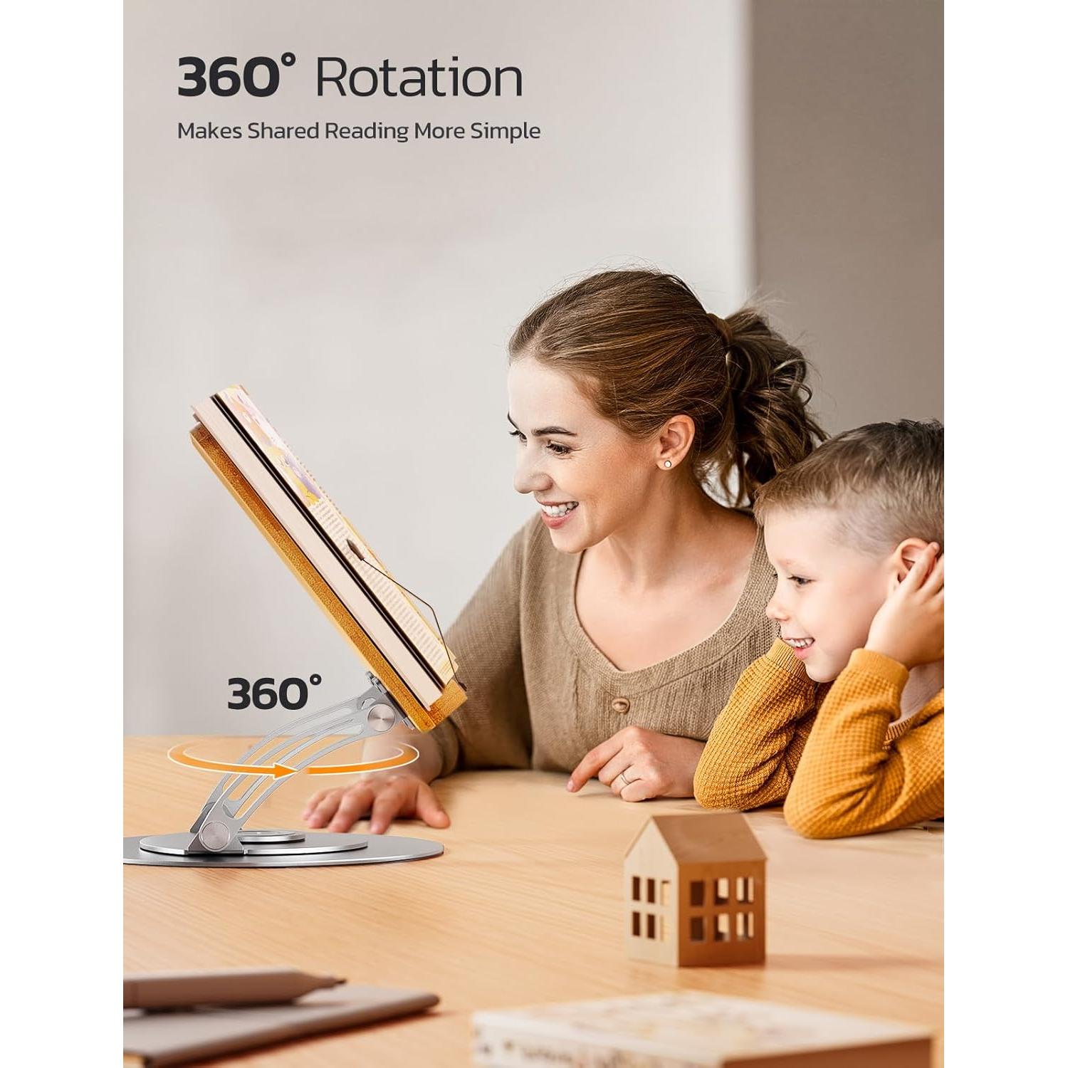 Soporte de Libro Nulaxy RS05 de Bambú 360° Ajustable Plata