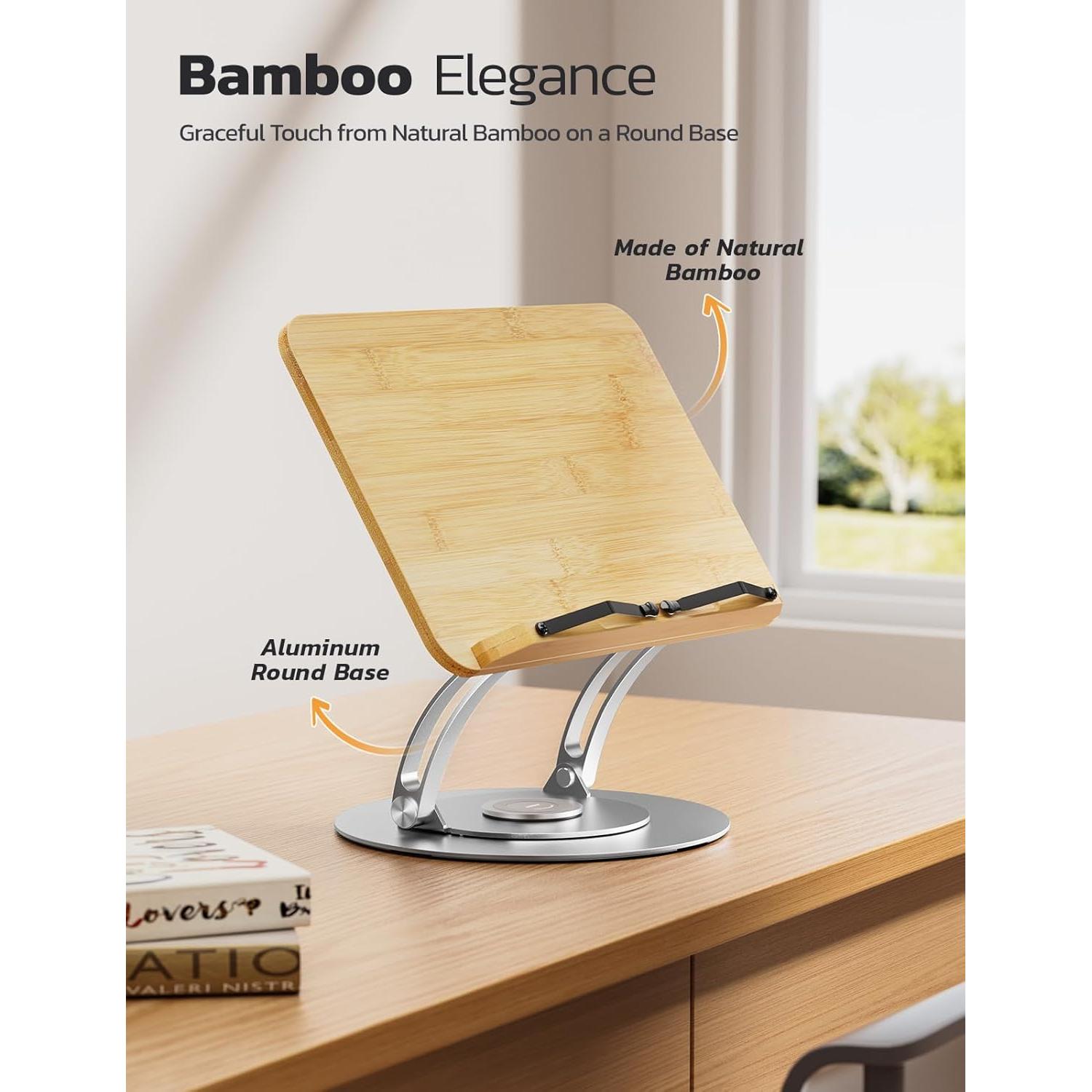 Soporte de Libro Nulaxy RS05 de Bambú 360° Ajustable Plata