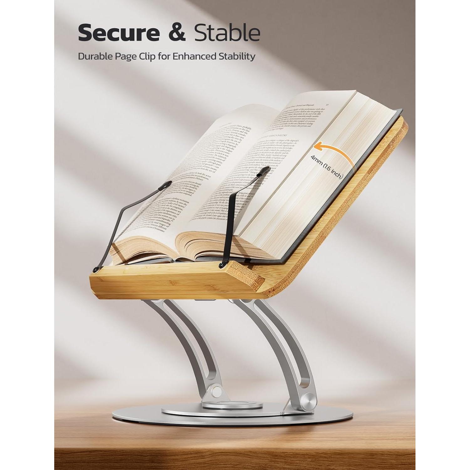 Soporte de Libro Nulaxy RS05 de Bambú 360° Ajustable Plata