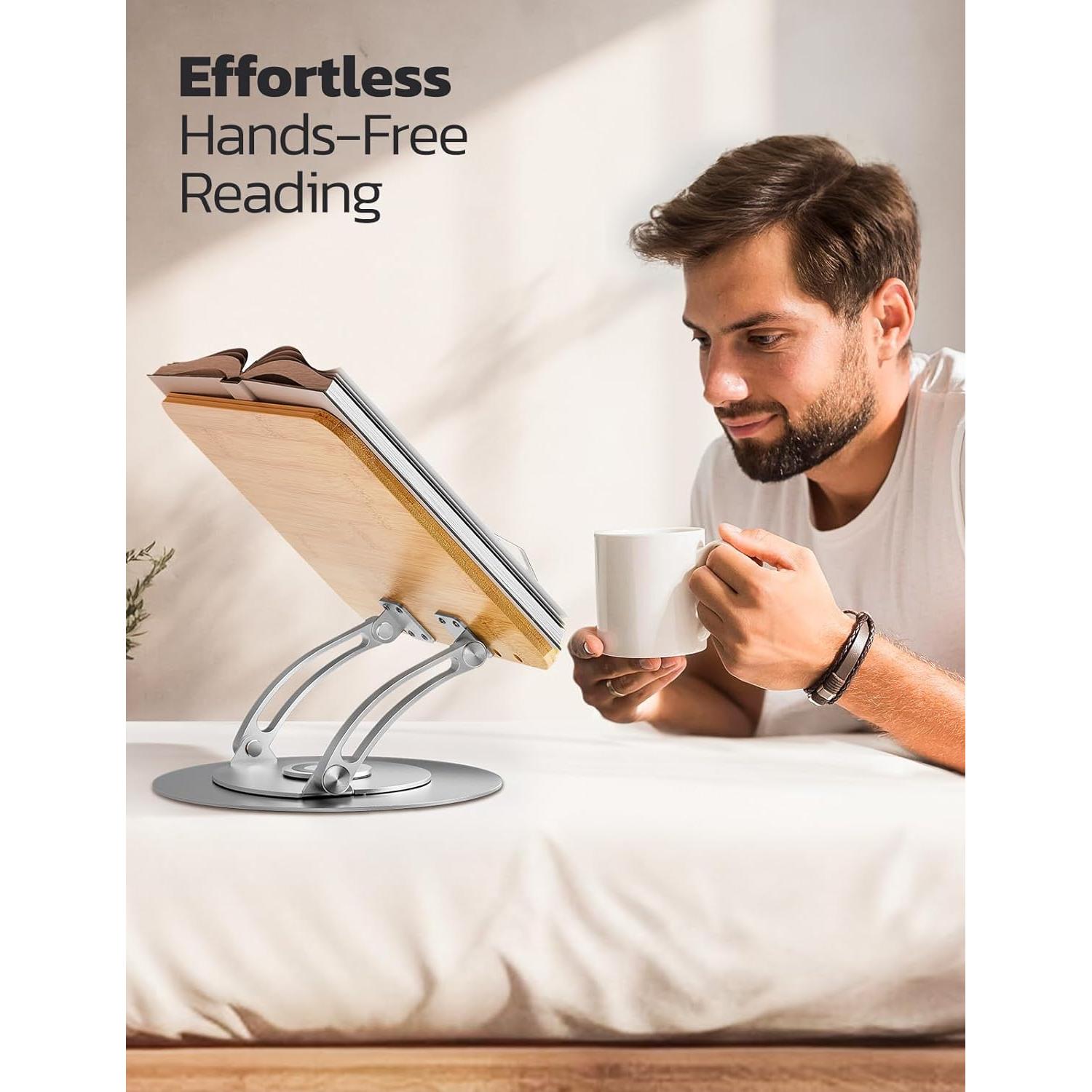 Soporte de Libro Nulaxy RS05 de Bambú 360° Ajustable Plata