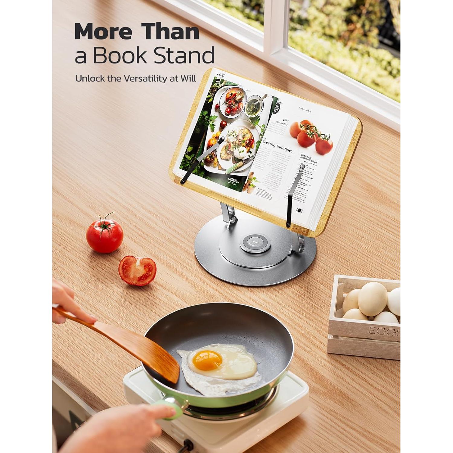 Soporte de Libro Nulaxy RS05 de Bambú 360° Ajustable Plata