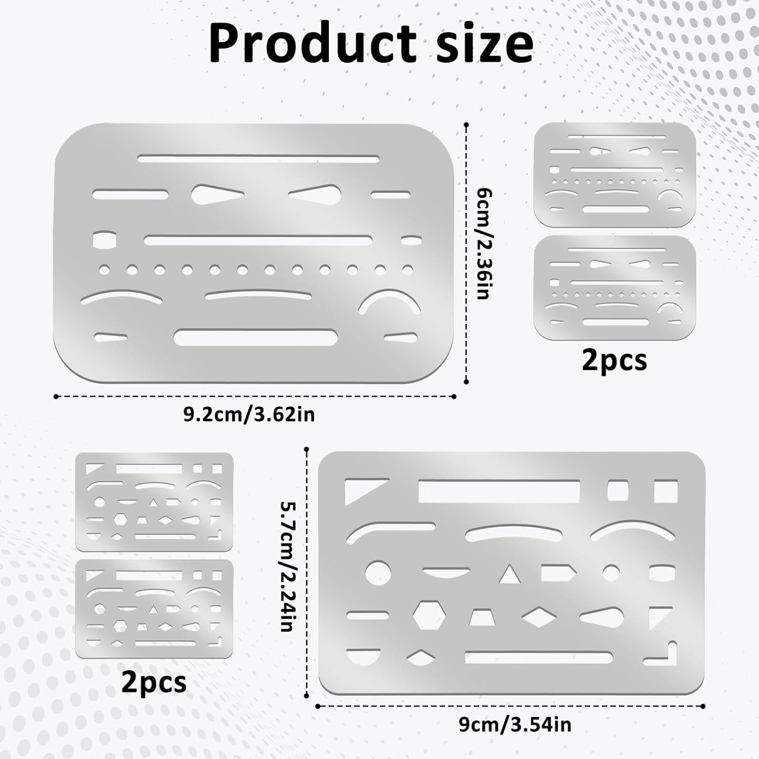 Conjunto de Plantillas de Dibujo Alrhso - Acero Inoxidable 4 Pcs