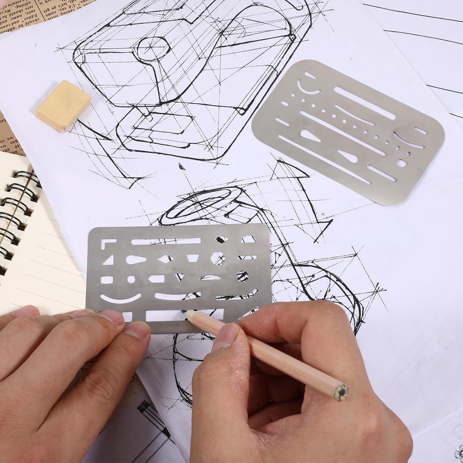 Conjunto de Plantillas de Dibujo Alrhso - Acero Inoxidable 4 Pcs