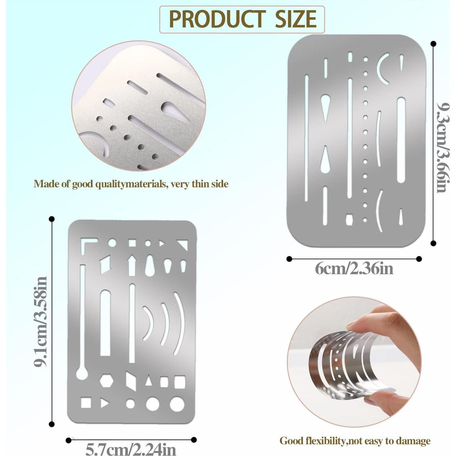 Plantillas de Borrado de Acero Inoxidable 4 Pcs para Dibujo