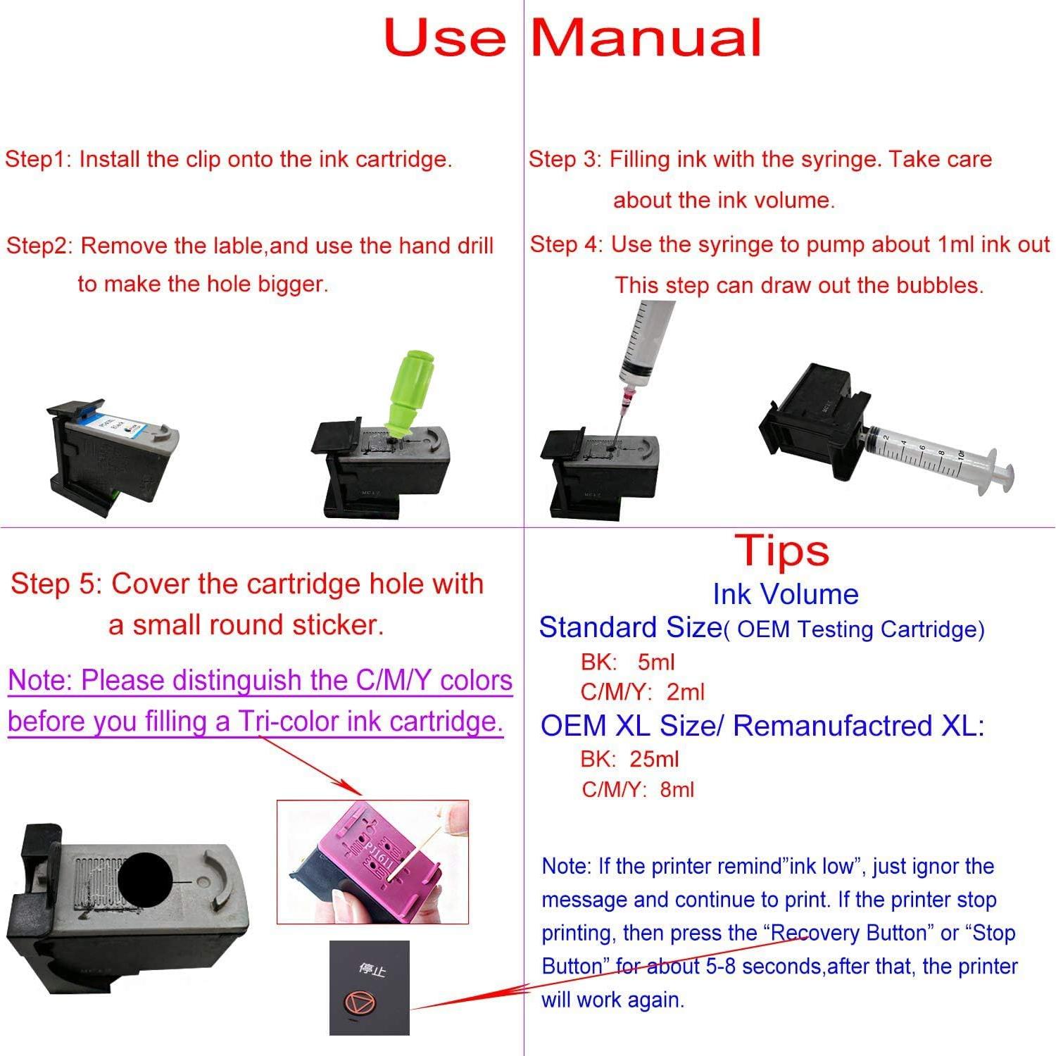 Kit de Herramientas de Recarga de Tinta KSI 5 en 1 para HP