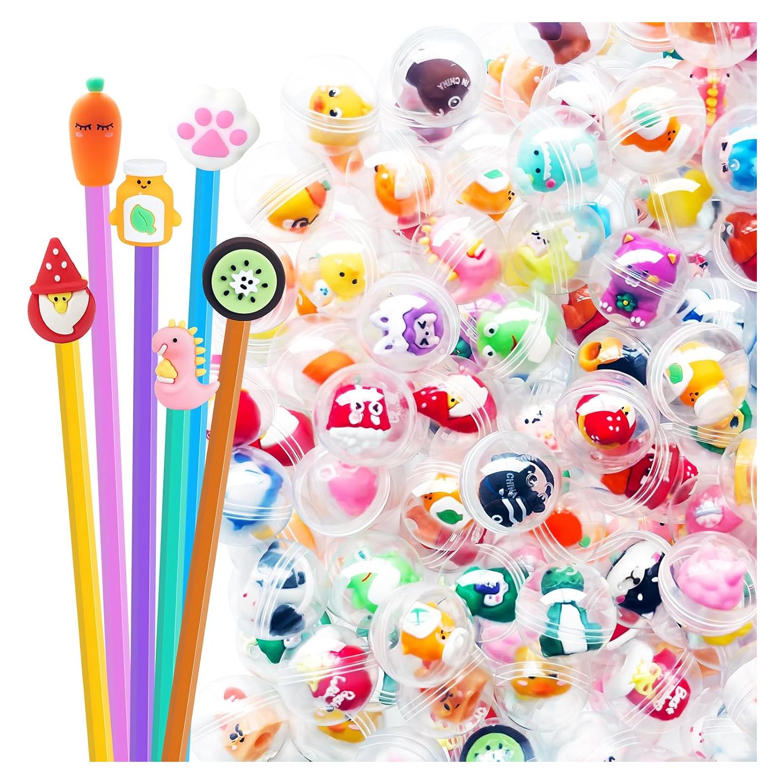 100 Mini Toppers de Lápiz Kawaii con Juguetes - Regalos Escolares