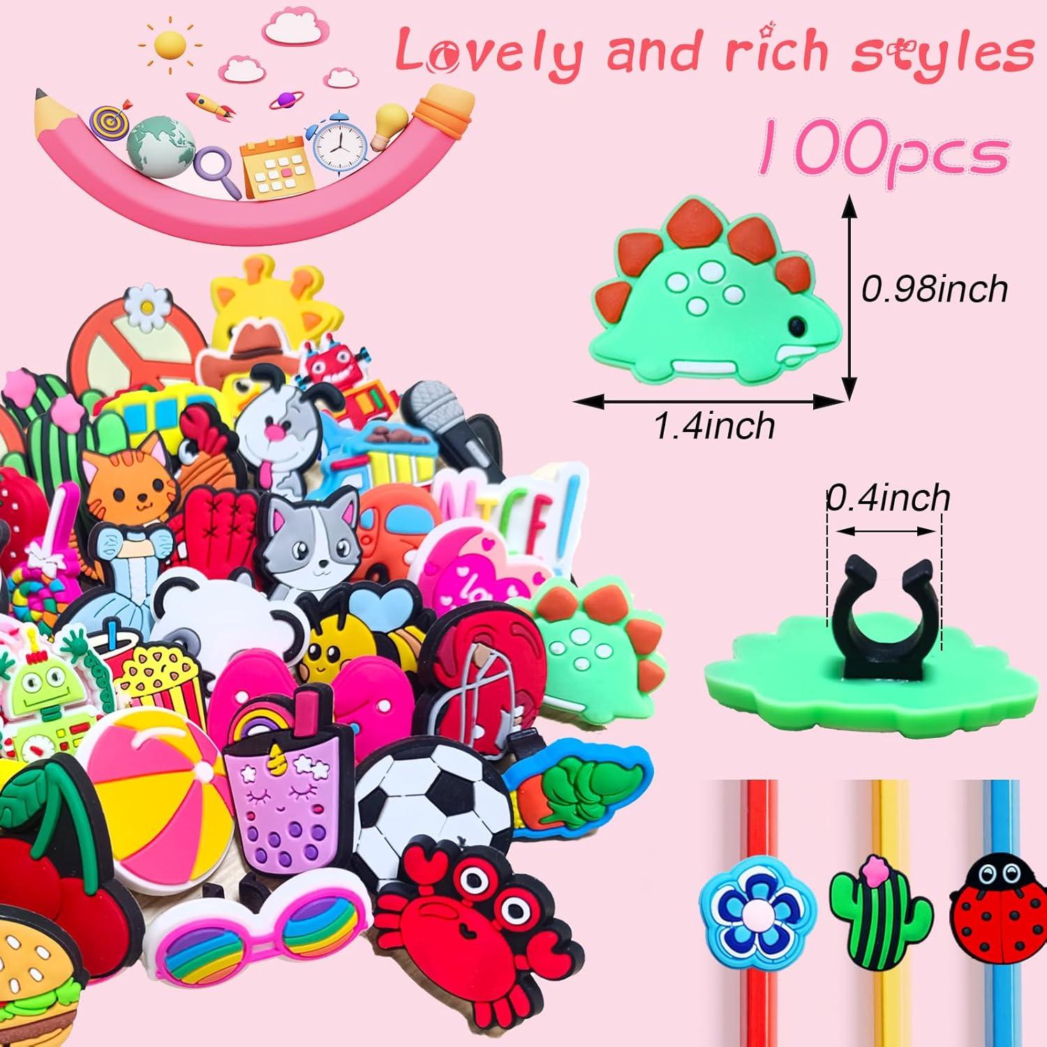 100 Adornos de Punta de Lápiz Kawaii Blvochnnt - Clips Coloridos
