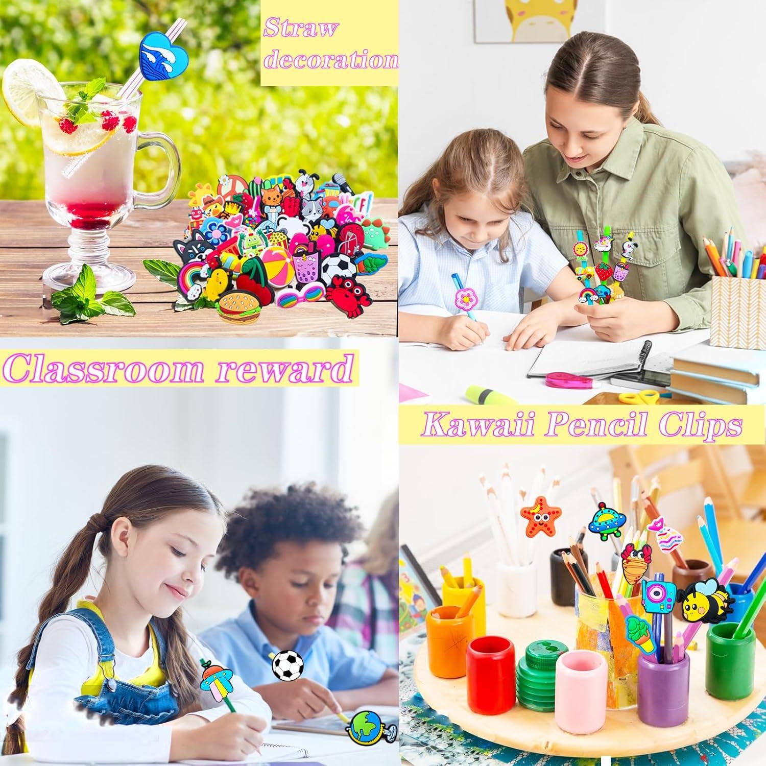 100 Adornos de Punta de Lápiz Kawaii Blvochnnt - Clips Coloridos