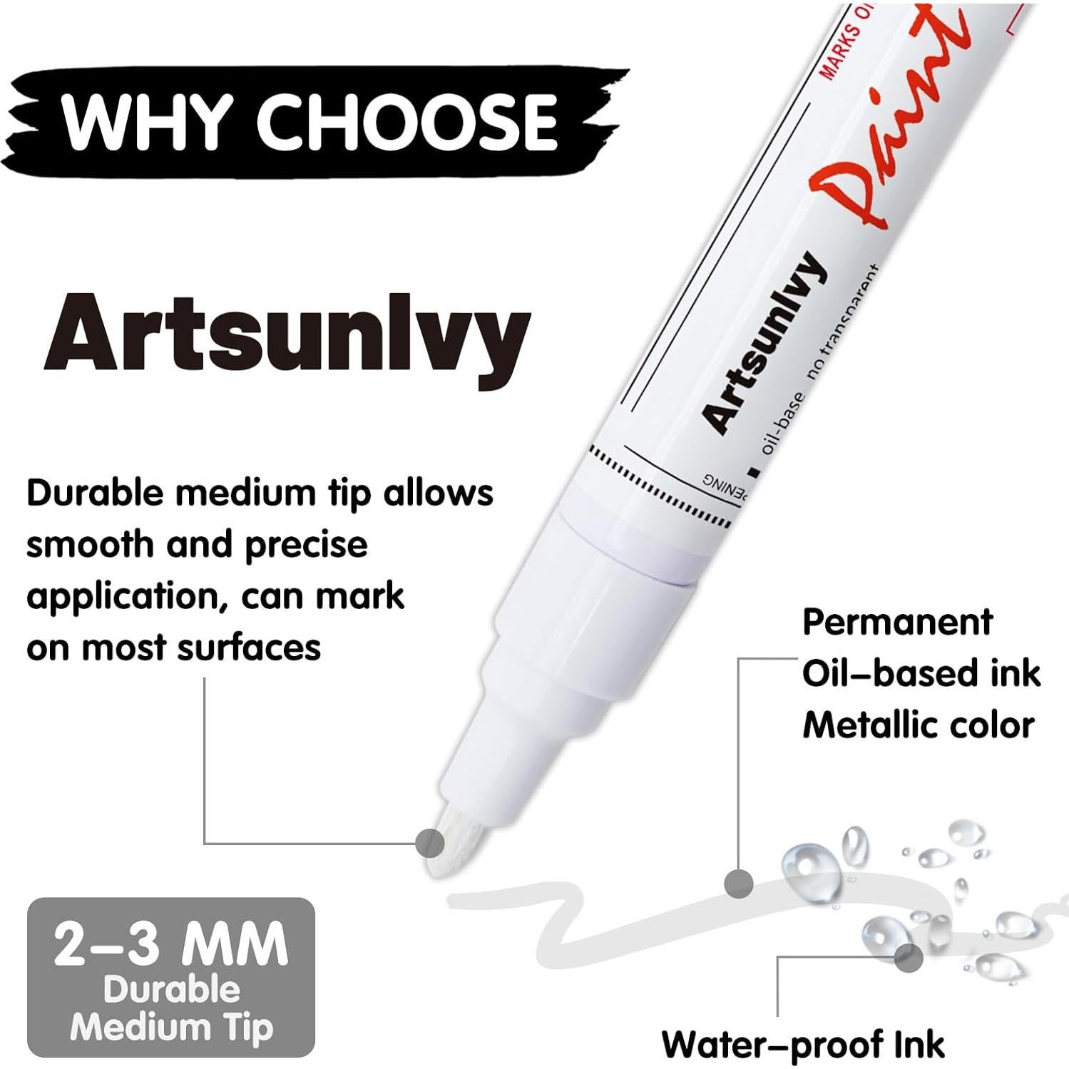 Marcadores Permanentes de Pintura Blanca Artsunlvy - 2 Piezas