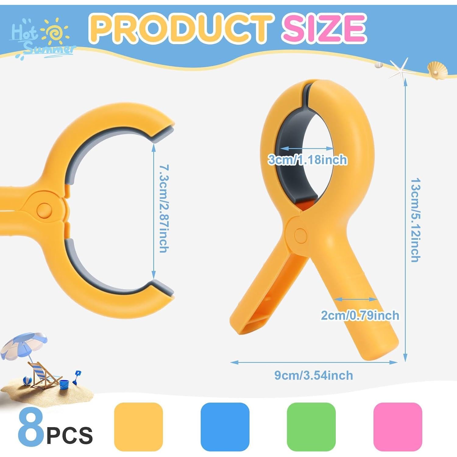 Pinzas de Toalla de Playa Grandes Gomedi 12.95 cm Paquete de 8