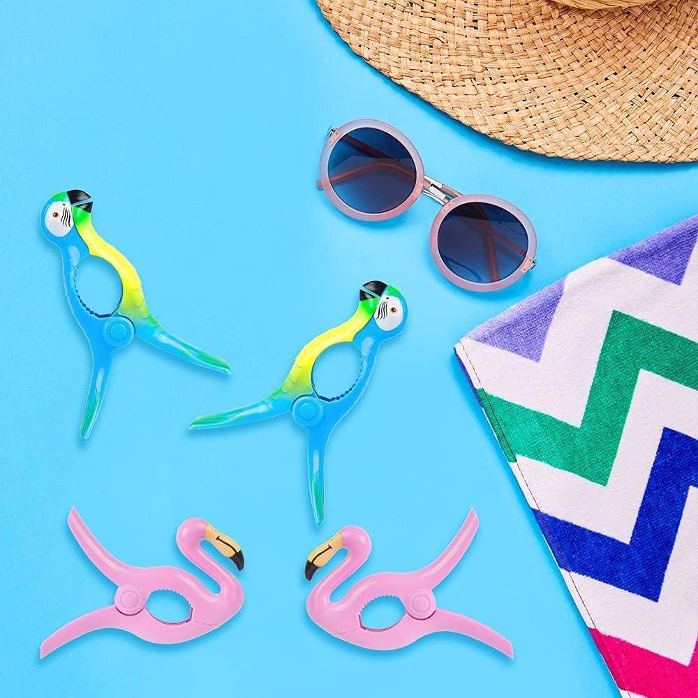 Pinzas Jumbo Sopito para Toallas de Playa Set de 4 - Flamingo y Loro