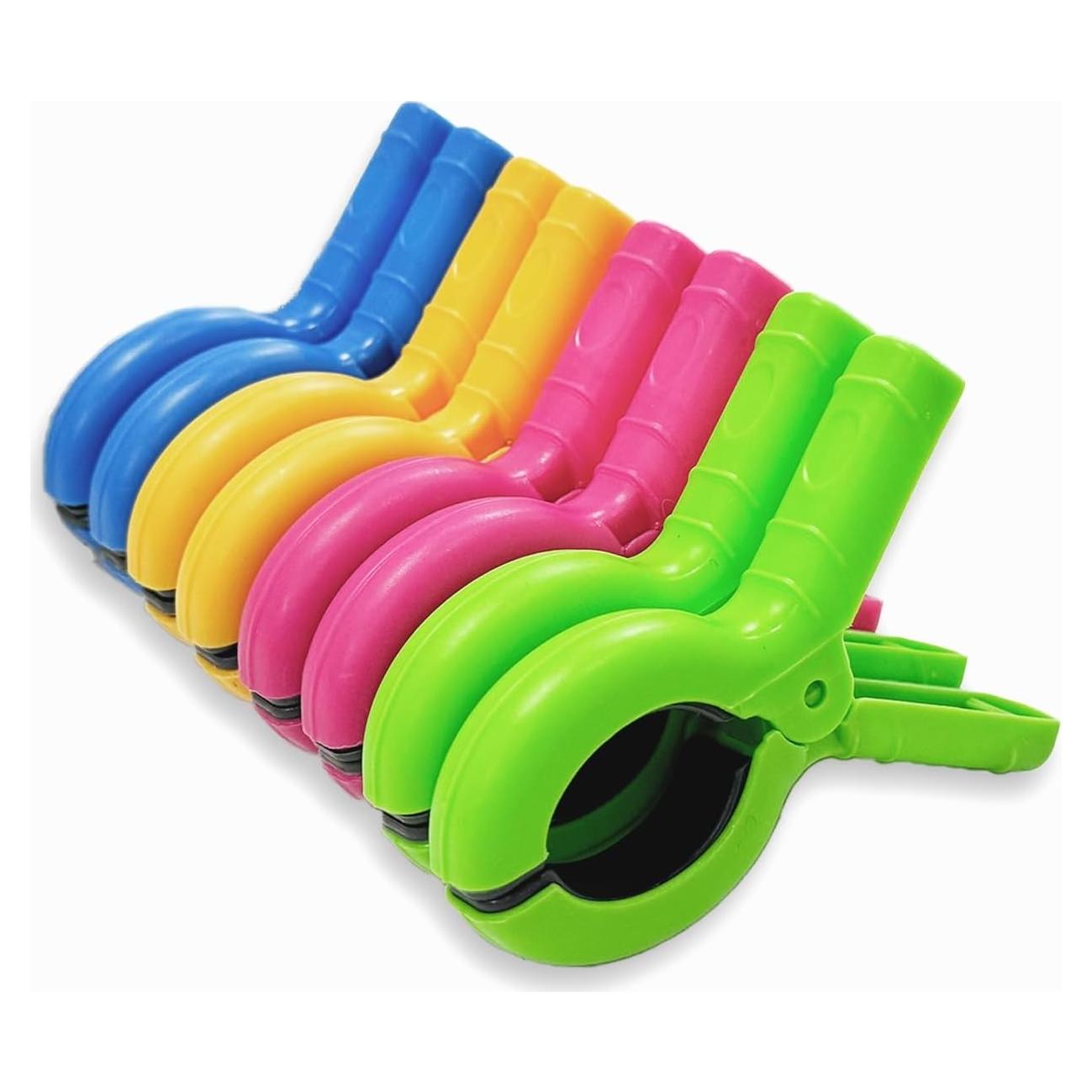 8 Clips Grandes para Toallas de Playa YILU, Antideslizantes, 4 Colores