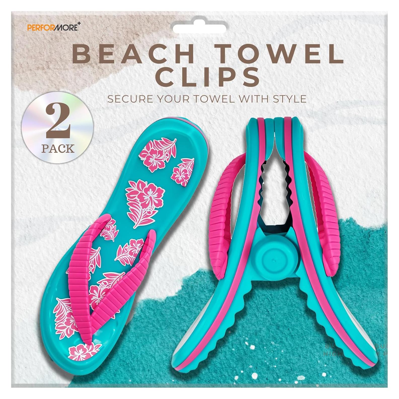 Clips para Toallas de Playa Performore - Correa Rosa, Paquete de 2