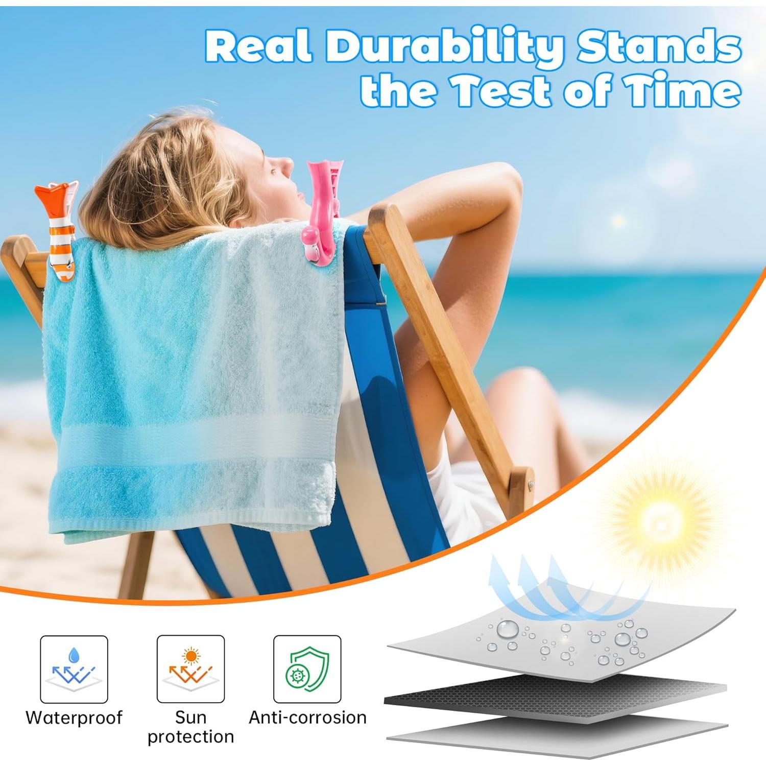 Paquete de 8 Clips para Toallas de Playa SUOEE - Diseño Colorido