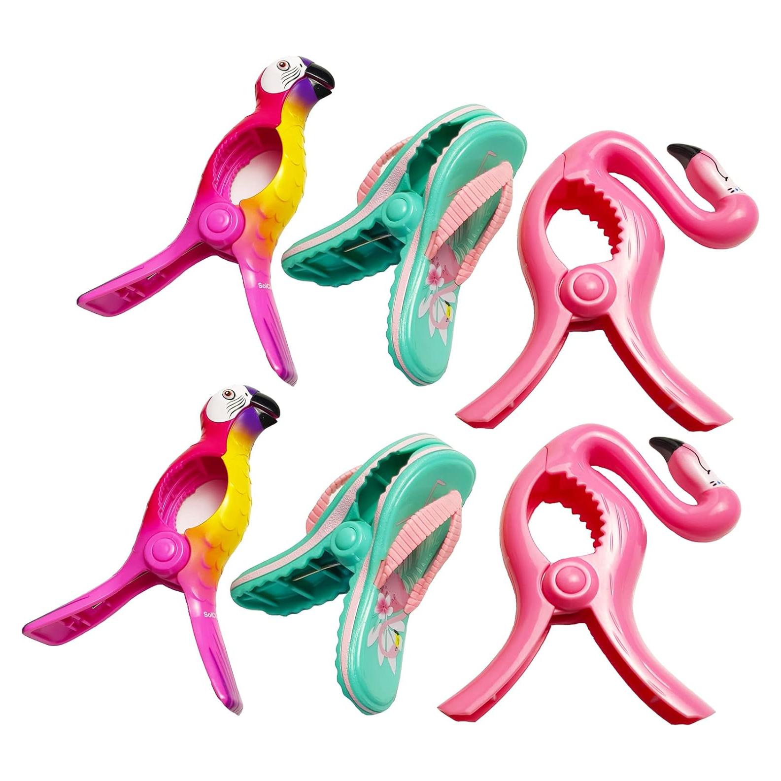 6 Clips para Toallas de Playa Chuniff - Loro, Chanclas, Flamenco