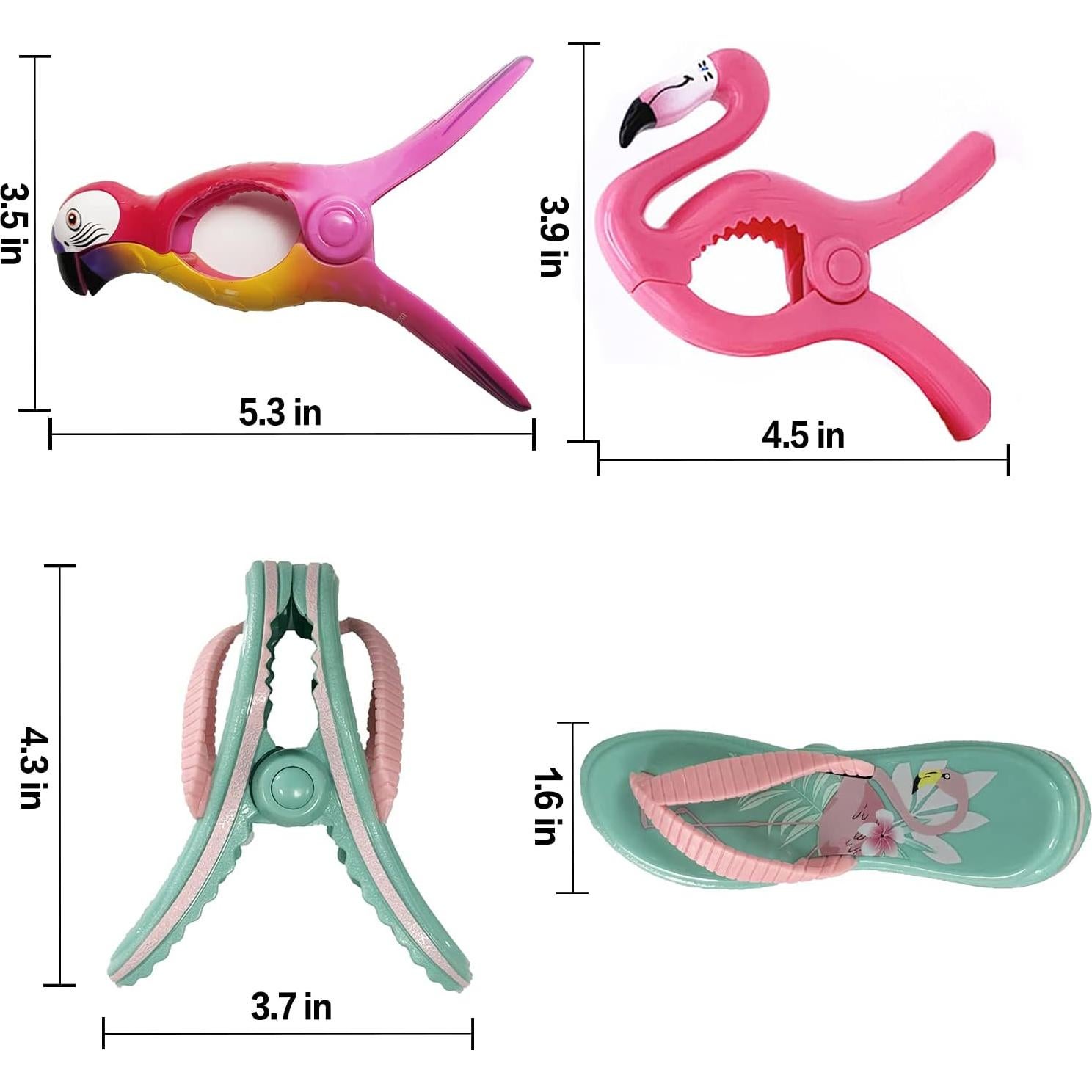 6 Clips para Toallas de Playa Chuniff - Loro, Chanclas, Flamenco