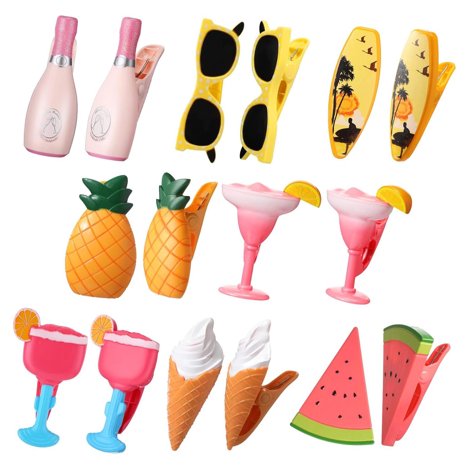 Clips para Toallas de Playa Honoson - 16 Piezas, 8 Estilos