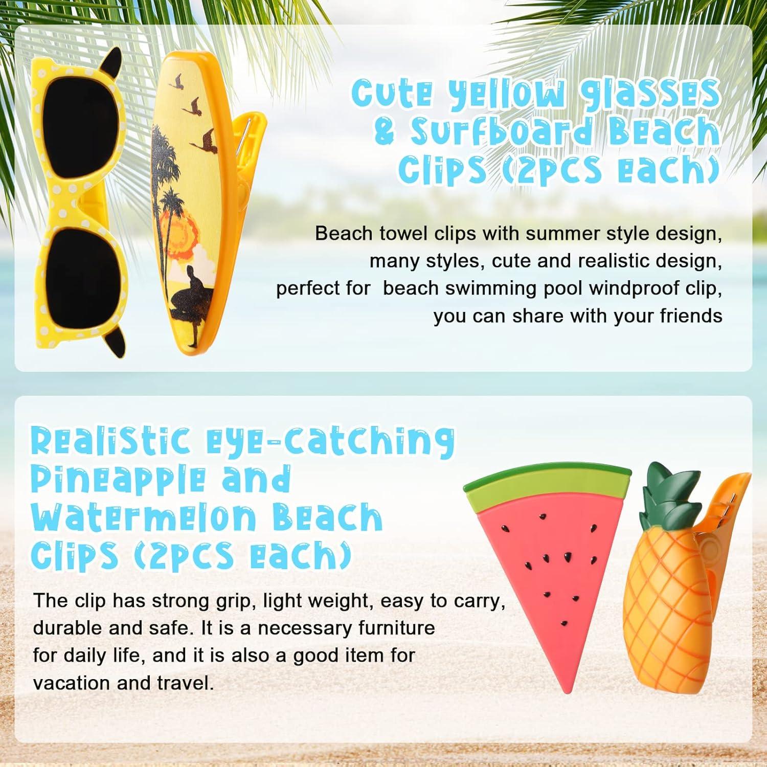 Clips para Toallas de Playa Honoson - 16 Piezas, 8 Estilos