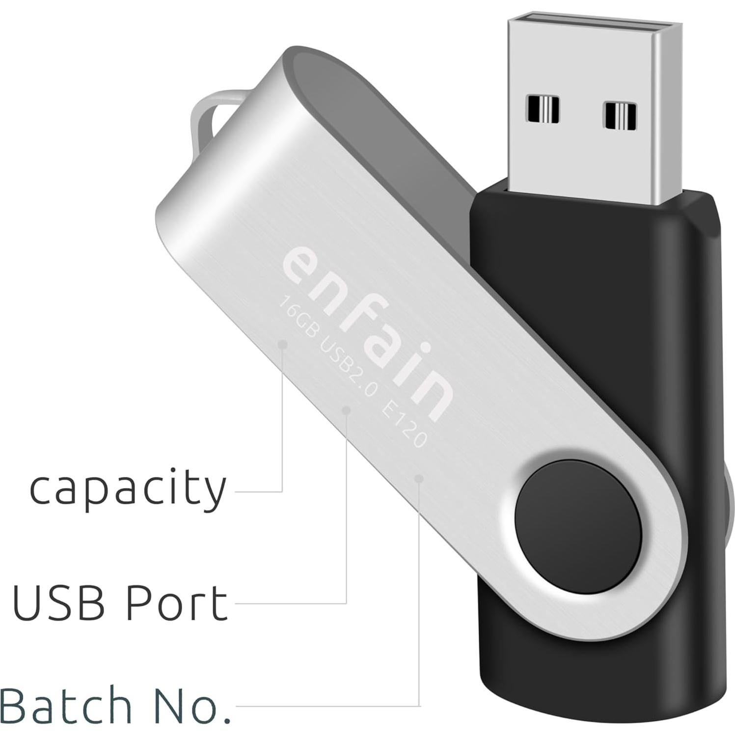 Enfain USB 2.0 Flash Drive 10 Unidades 1GB Negro