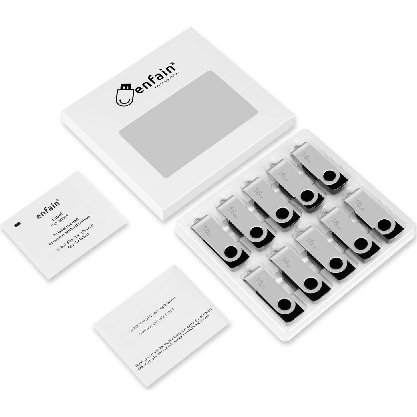 Enfain USB 2.0 Flash Drive 10 Unidades 1GB Negro