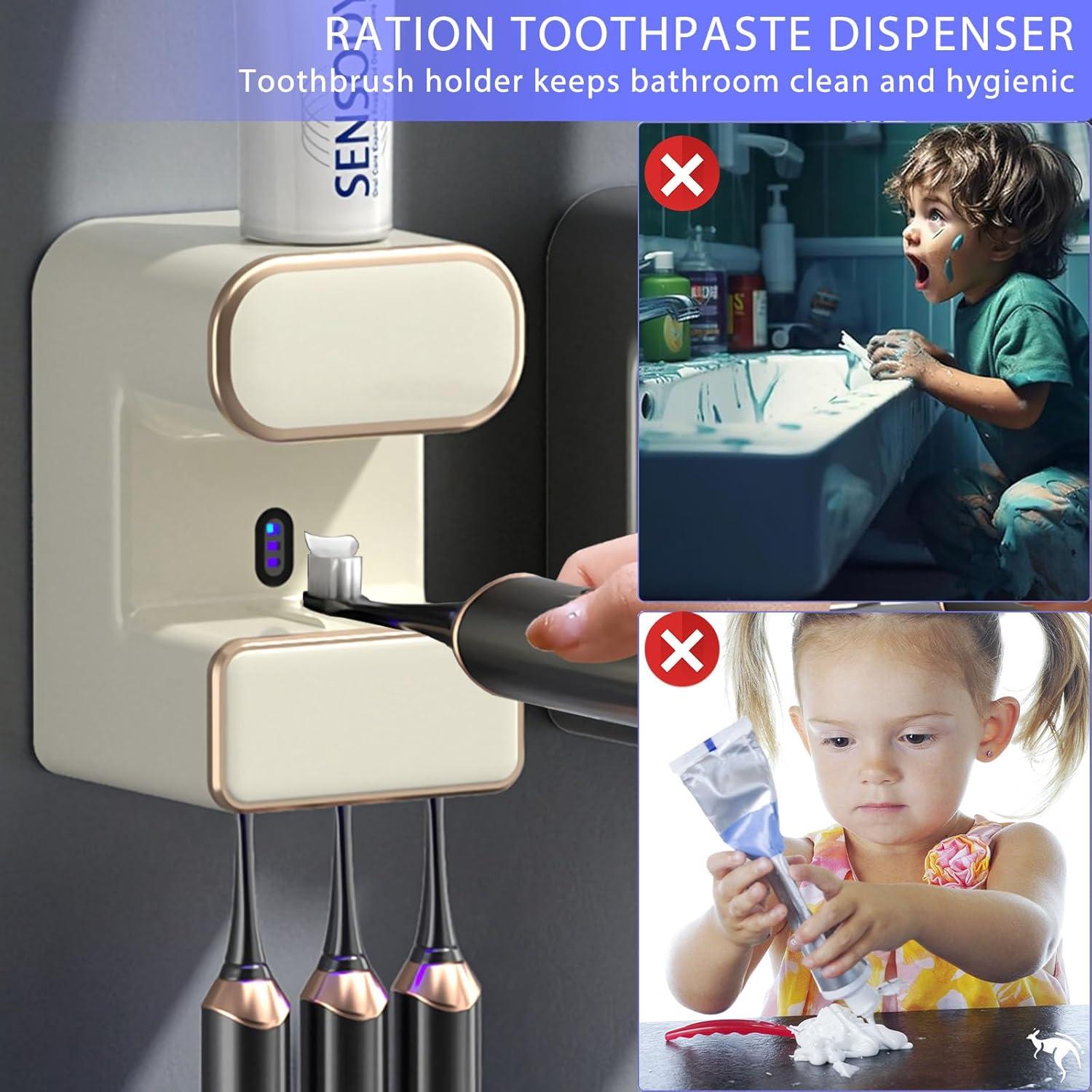Dispensador de Pasta de Dientes Automático Wekity Beige 3 Ranuras