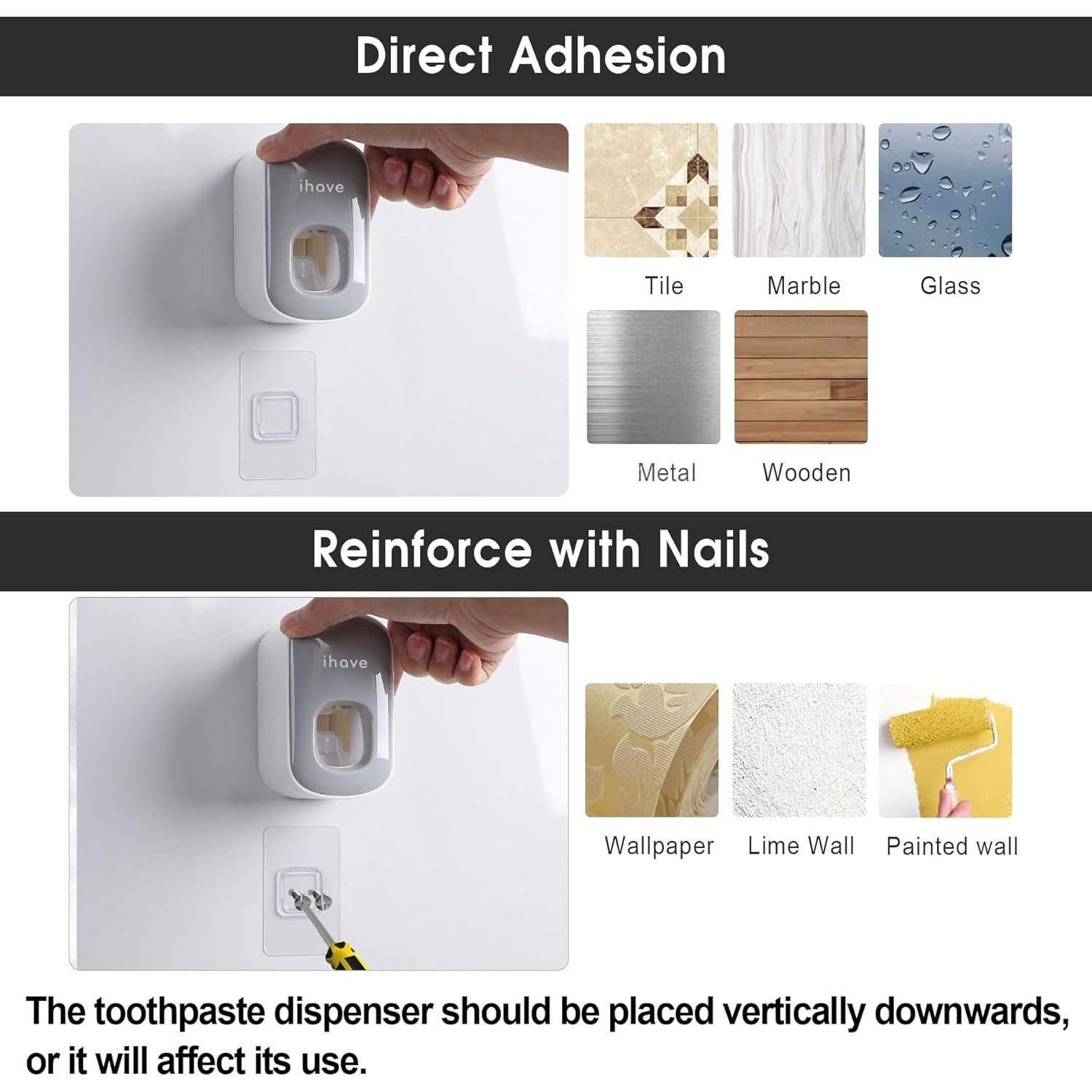 Dispensador de Pasta de Dientes iHave Automático Montaje en Pared Gris