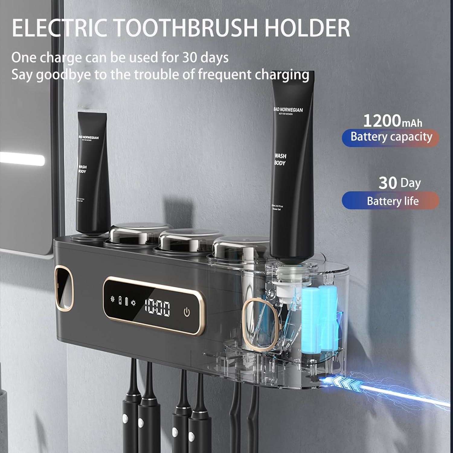 Soporte para Cepillos de Dientes Wekity Gris con Dispensador Automático