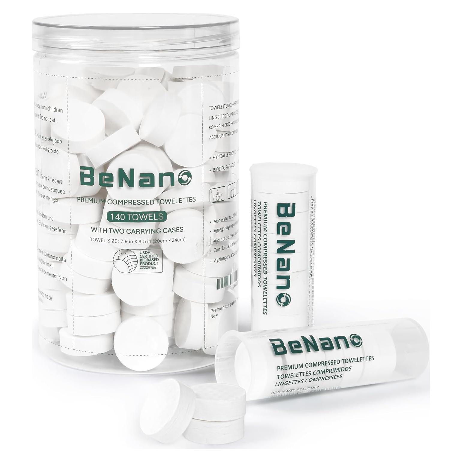 Toallitas Comprimidas Premium Benano 140 Pcs Biodegradables