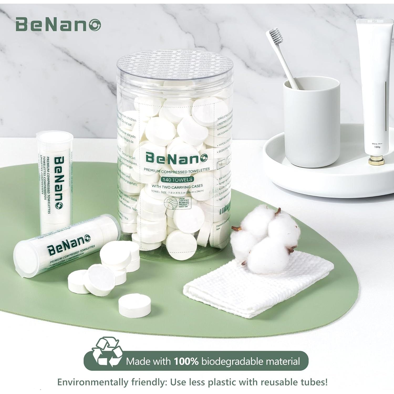 Toallitas Comprimidas Premium Benano 140 Pcs Biodegradables