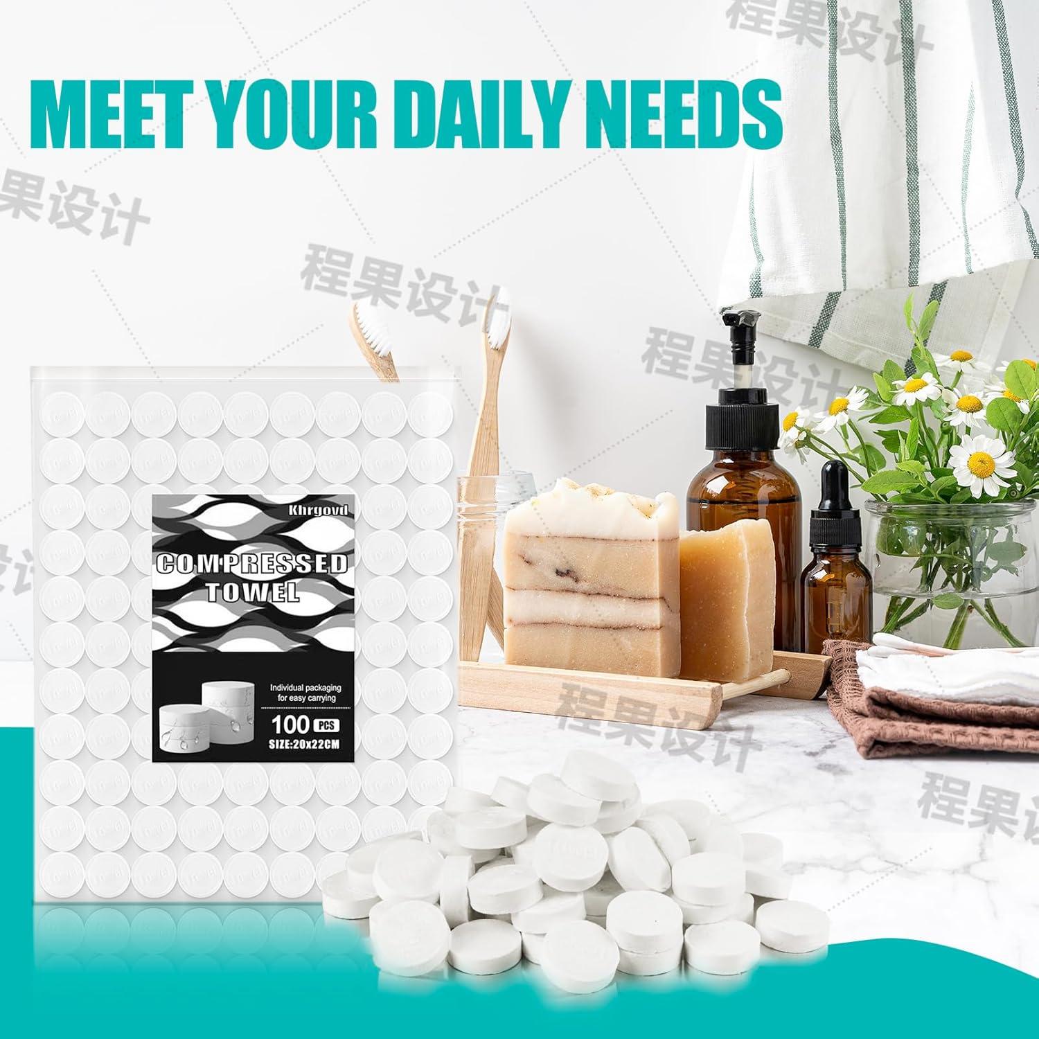 100 Toallas Comprimidas Desechables Khrgovd - Portátiles 20x22 cm