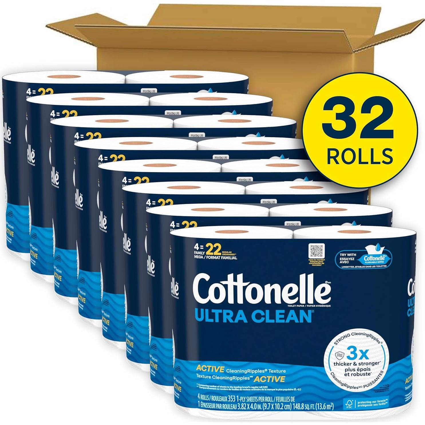 Papel Higiénico Cottonelle Ultra Clean 32 Mega Rollos 353 Hojas