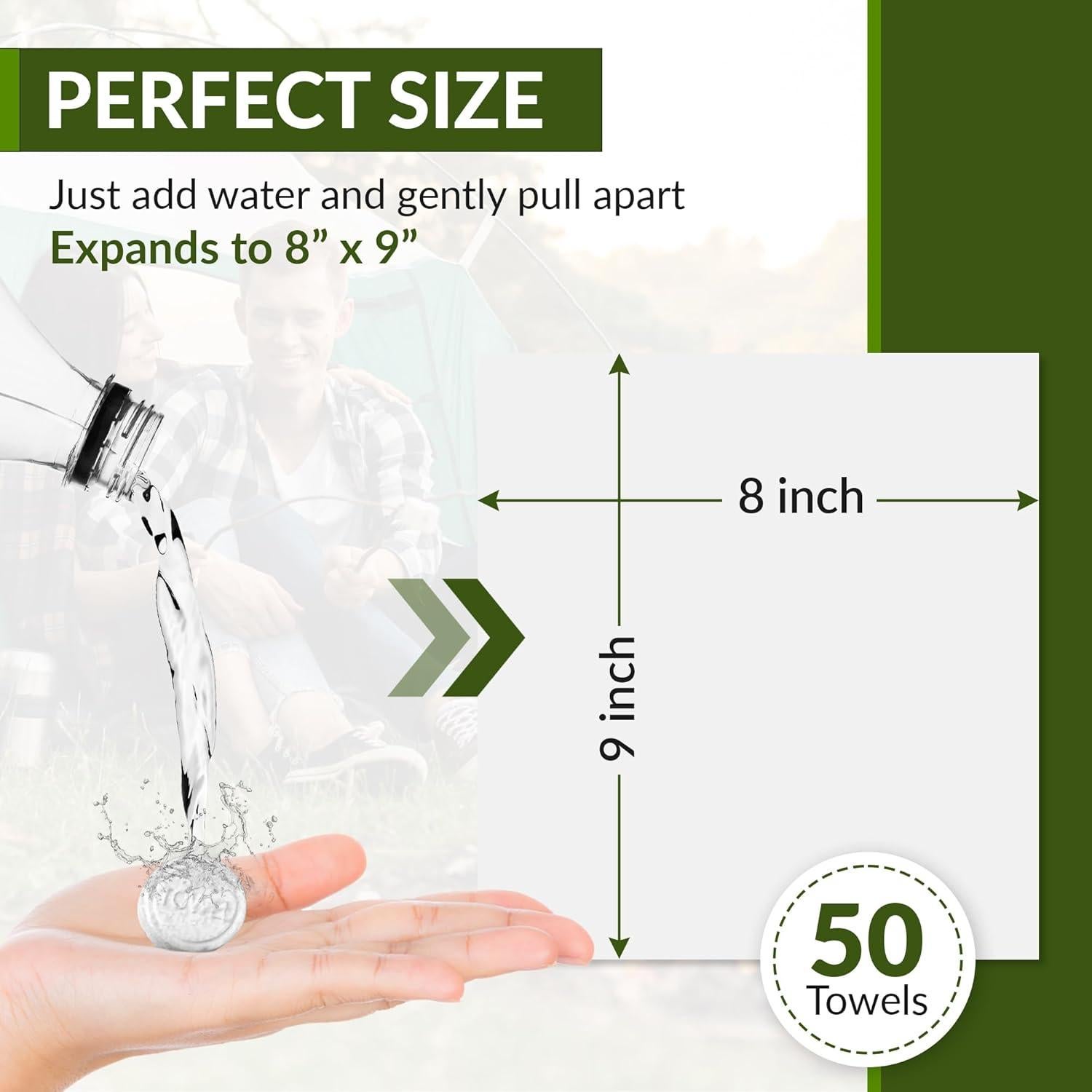 Tabletas de Toalla Comprimida Ecológicas - 50 Unidades 20x23 cm