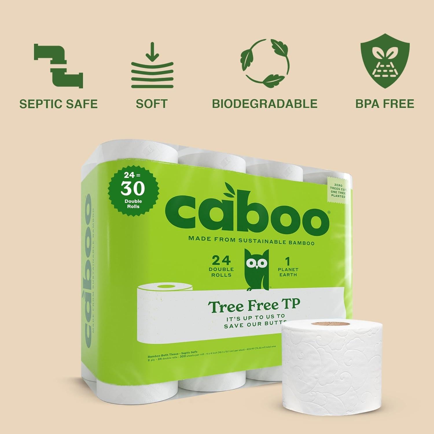 Papel Higiénico Caboo 100% Bambú Ecológico 24 Rollos Dobles