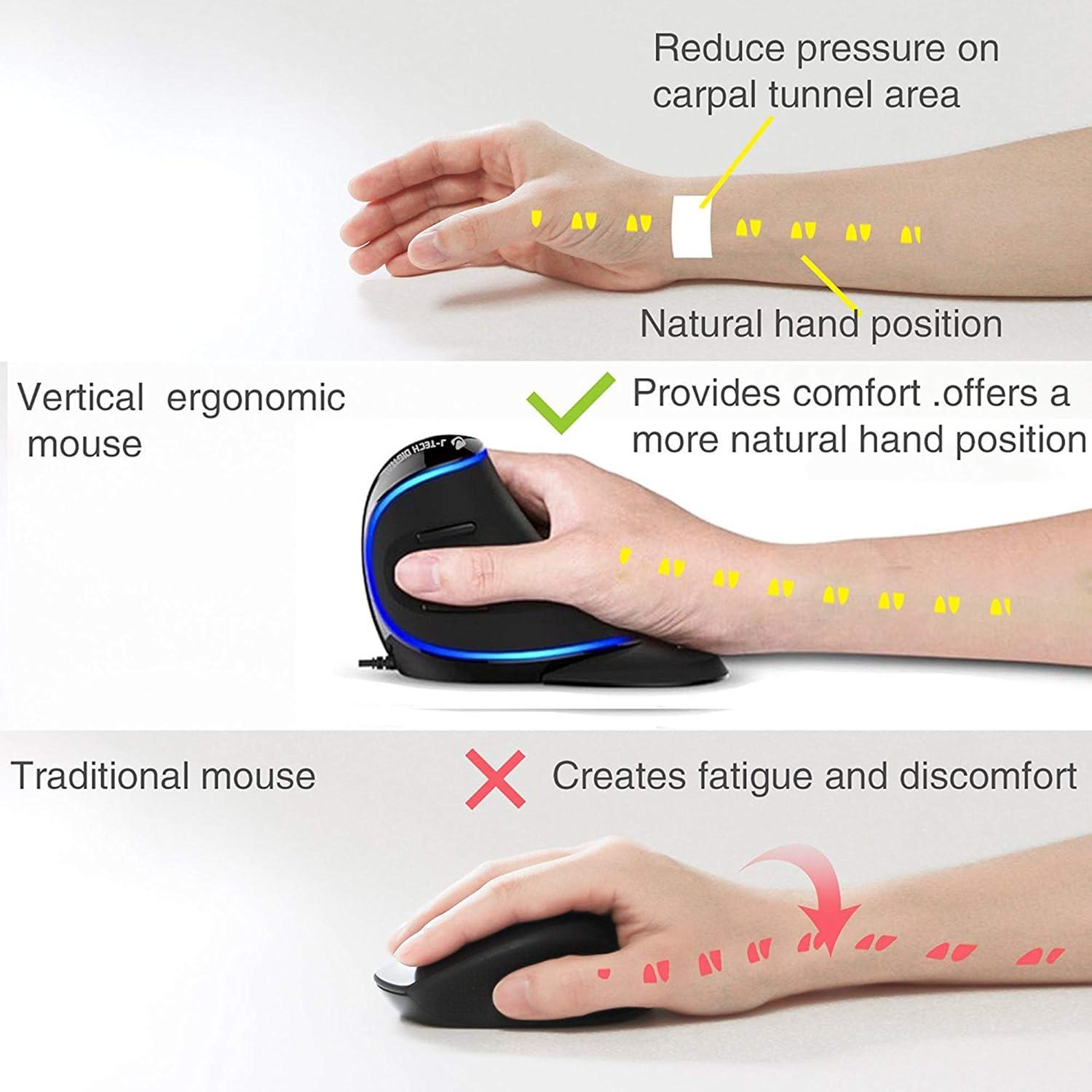 Ratón Vertical Ergonómico J-Tech Digital V628 USB Ajustable