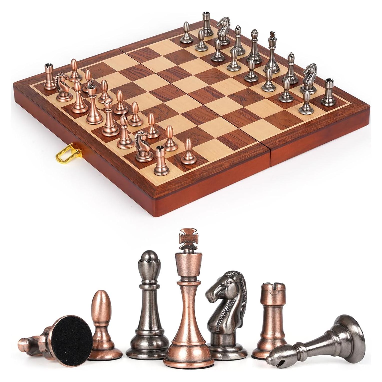 Juego de Ajedrez de Madera Plegable Kvintes 30 cm con Piezas de Metal