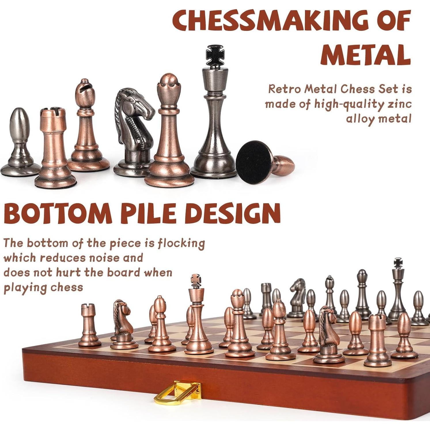 Juego de Ajedrez de Madera Plegable Kvintes 30 cm con Piezas de Metal