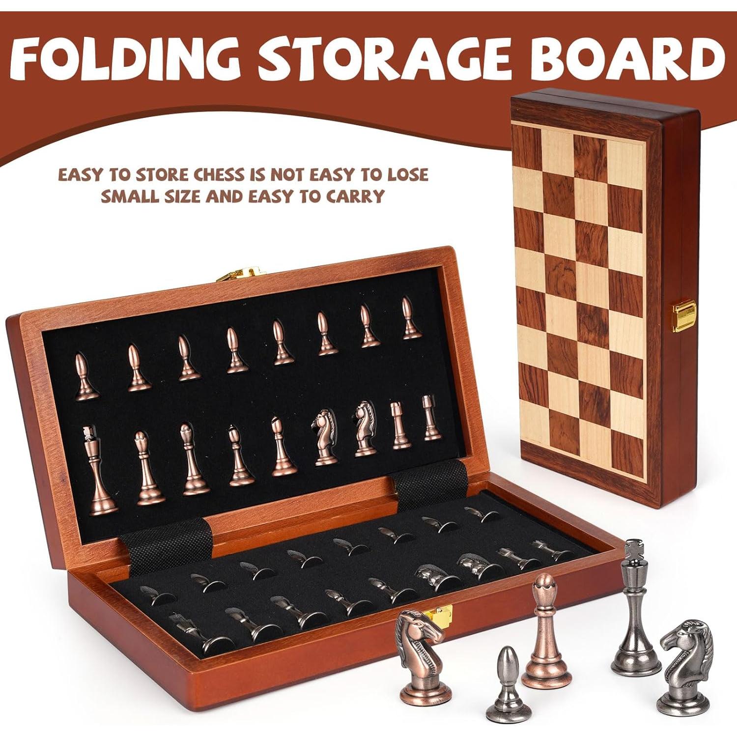 Juego de Ajedrez de Madera Plegable Kvintes 30 cm con Piezas de Metal