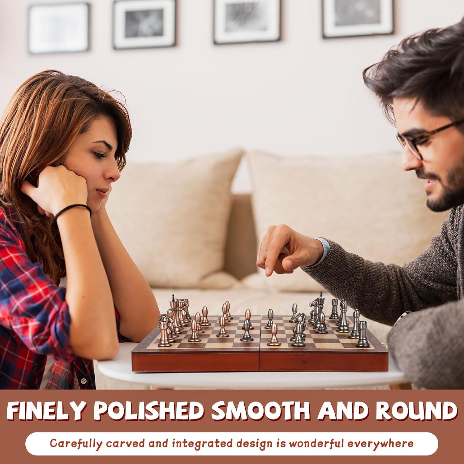 Juego de Ajedrez de Madera Plegable Kvintes 30 cm con Piezas de Metal