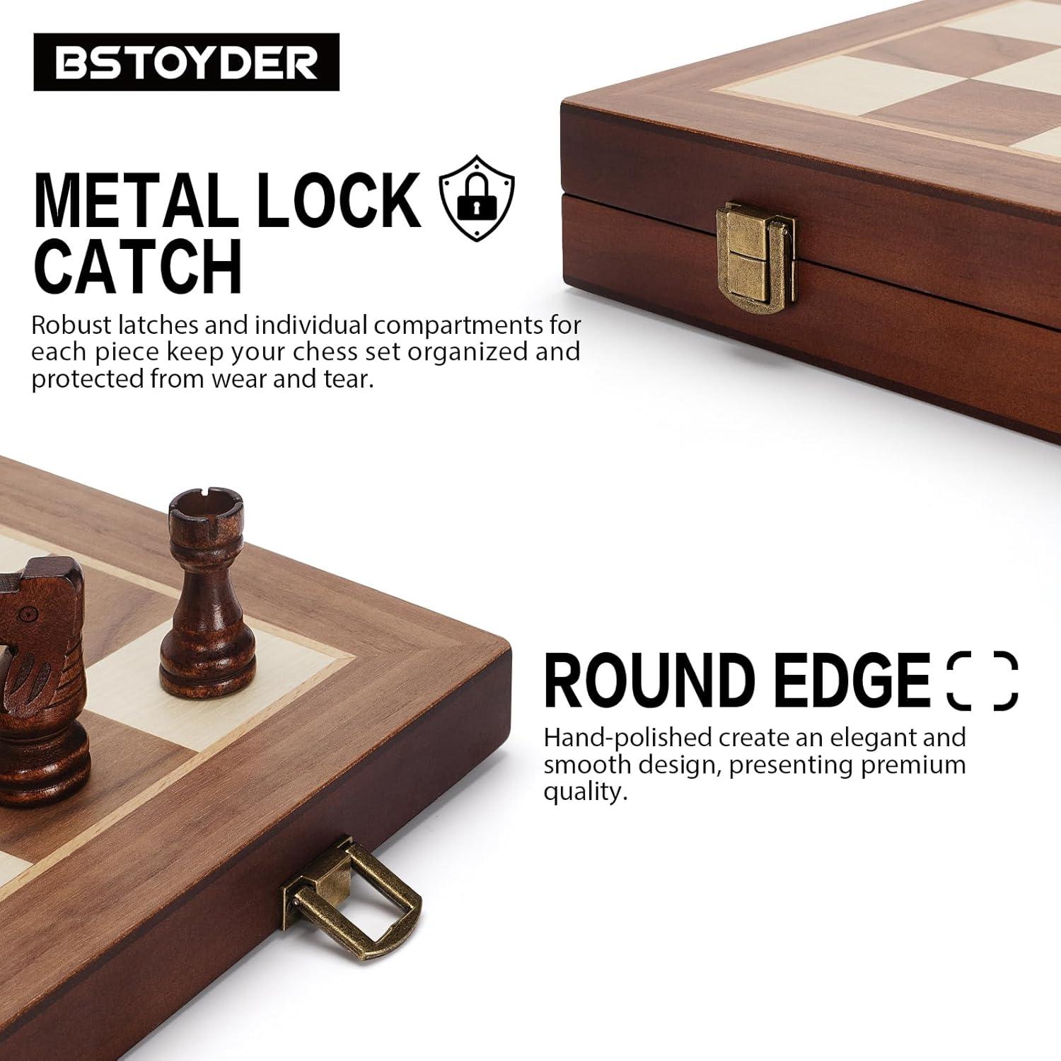 Juego de Ajedrez y Damas Magnético 2 en 1 de Madera 38x19 cm