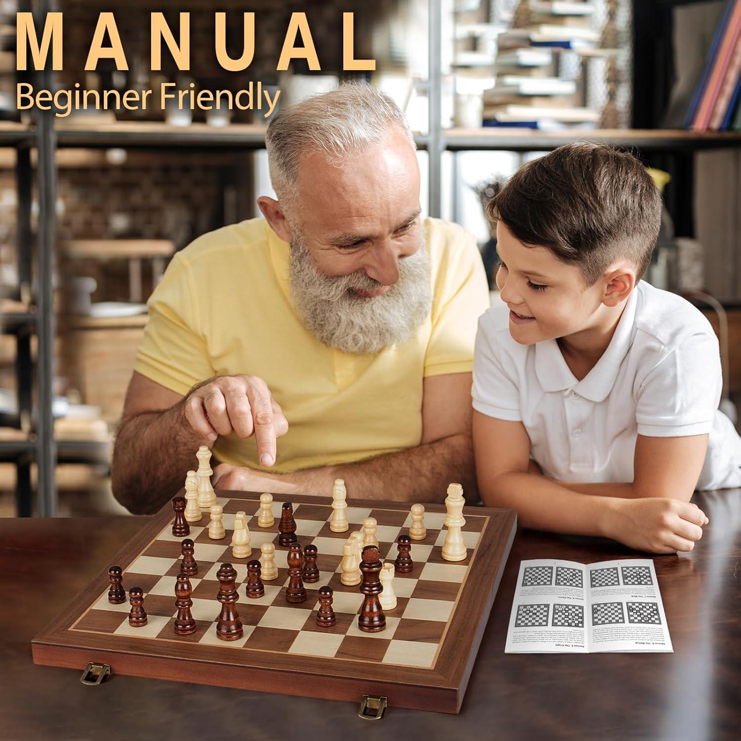 Juego de Ajedrez y Damas Magnético 2 en 1 de Madera 38x19 cm