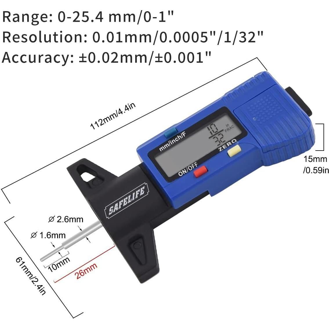 Medidor Digital de Profundidad de Banda de Rodadura SAFELIFE