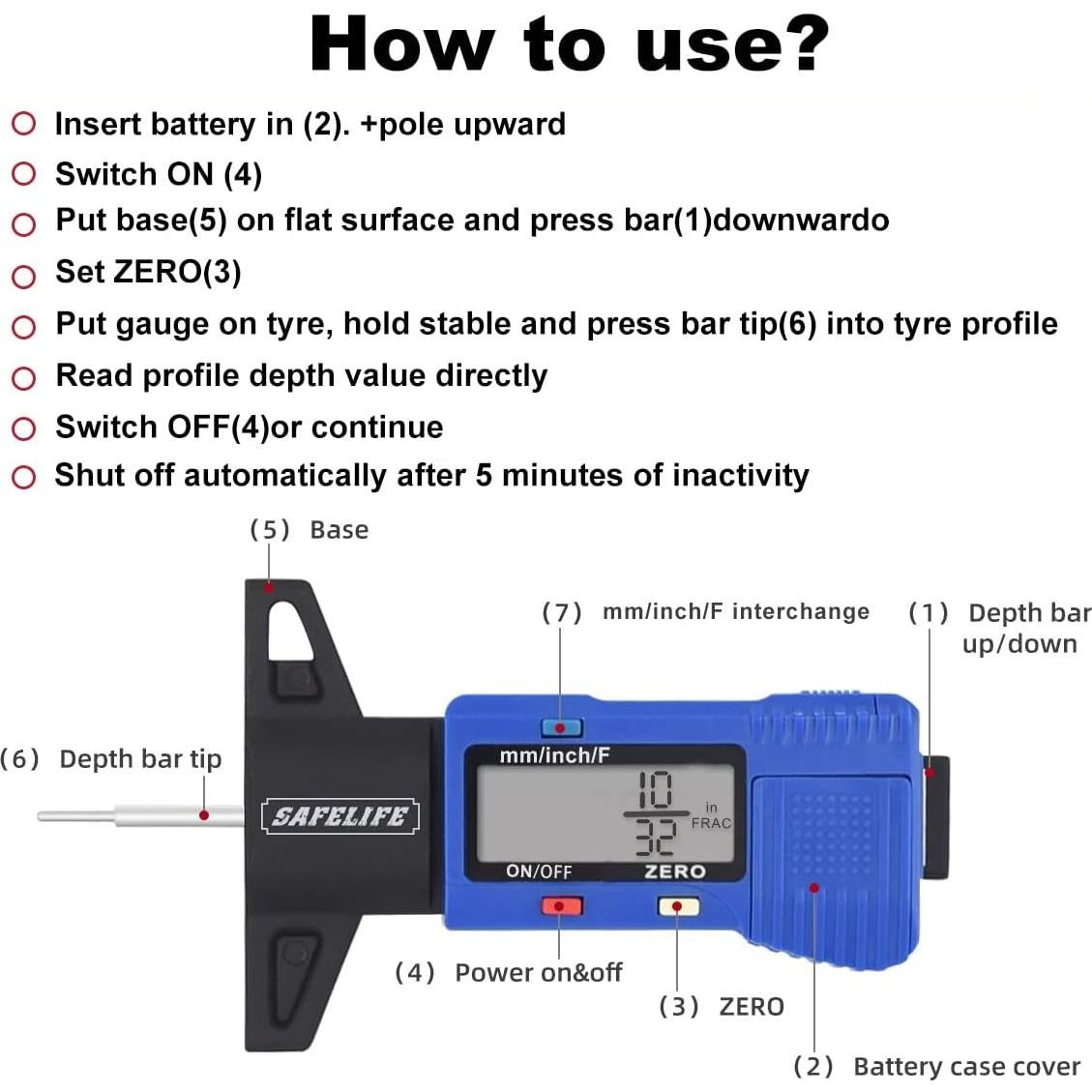 Medidor Digital de Profundidad de Banda de Rodadura SAFELIFE