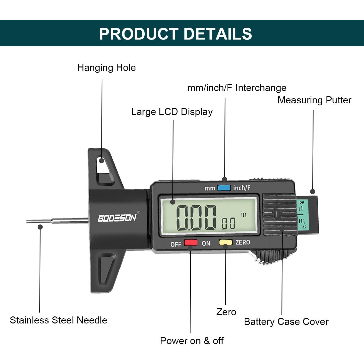 Medidor de Profundidad de Banda de Rodadura GODESON Digital
