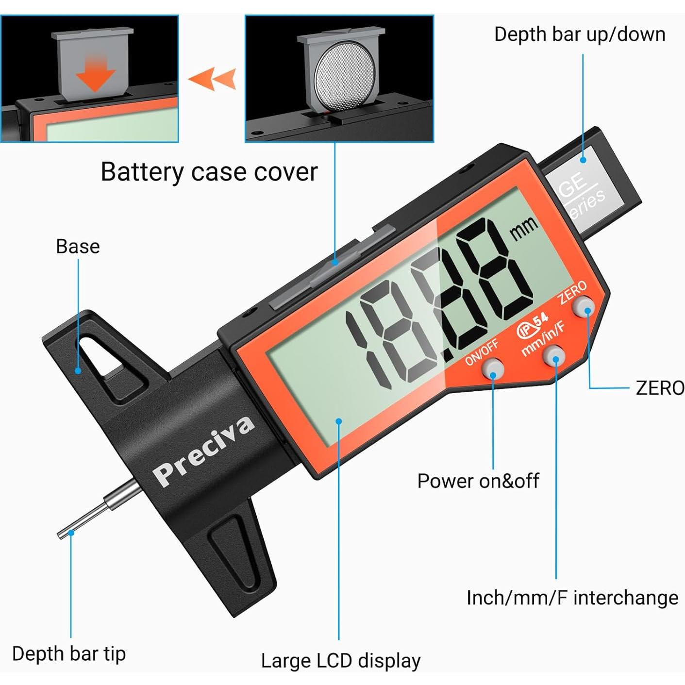 Medidor de Profundidad de Neumático Preciva Digital 25.4mm